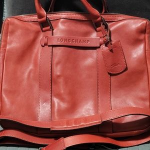 Longchamp Red/Orange Leather Laptop/Briefcase